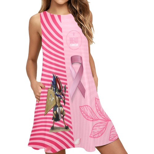 #strongtogether International breast Cancer Day Collectable Fly Sleeveless A-Line Pocket Dress (Model D57)
