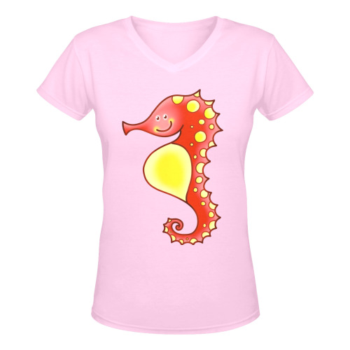 Seahorse Sealife Cartoon Women's Deep V-neck T-shirt (Model T19)