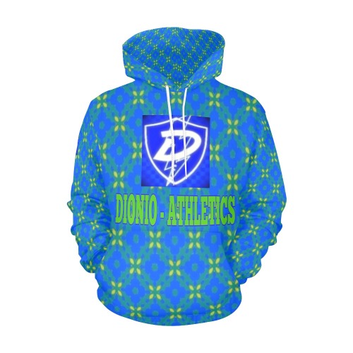 DIONIO Clothing - ATHLETICS Hoodie ( Blue & Green) All Over Print Hoodie for Men (USA Size) (Model H13)