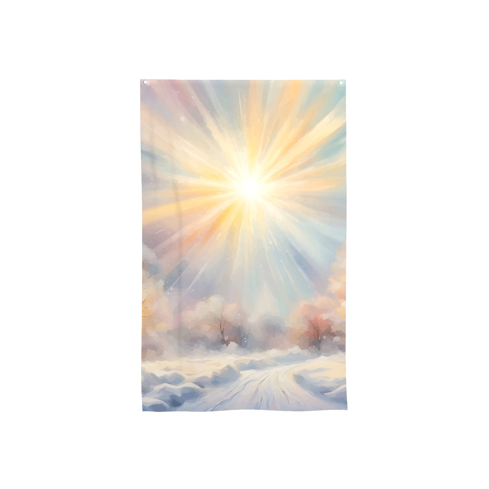 Magical sun is shining over the winter road art House Flag 34.5"x56"