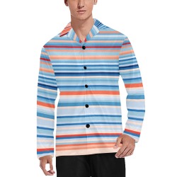 Blue and coral stripe 1 Men's V-Neck Long Pajama Top