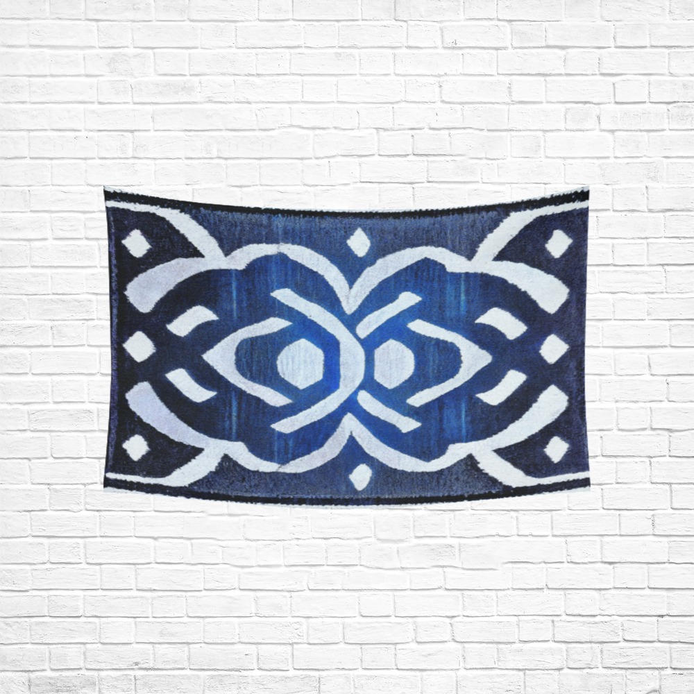 blue and silver damask style Cotton Linen Wall Tapestry 60"x 40"