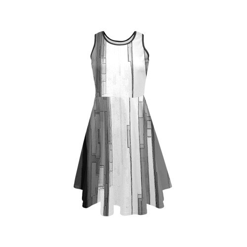 Greyscale Abstract B&W Art Sleeveless Expansion Dress (Model D60)