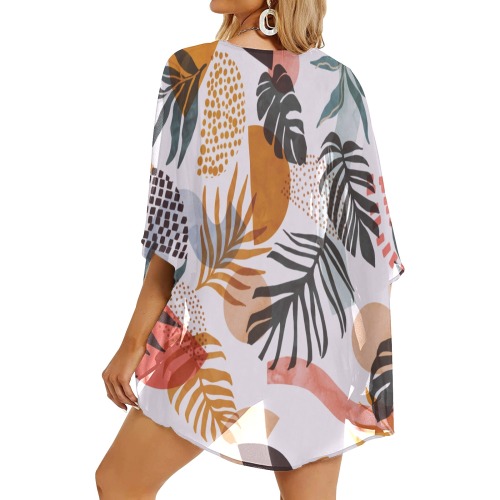 Modern shapes tropical nature DS Women's Kimono Chiffon Cover Ups (Model H51)