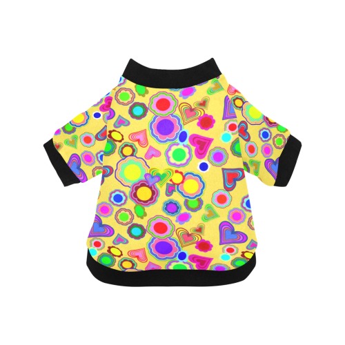 Groovy Hearts and Flowers Yellow Pet Dog Round Neck Shirt