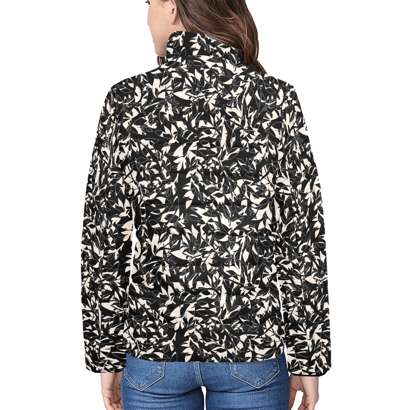 Abstract black white nature DP Women's Stand Collar Padded Jacket (Model H41)
