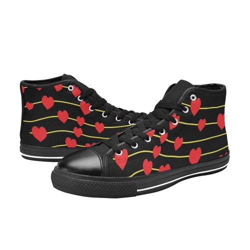 Music is my first Love black High Top Canvas Shoes for Kid (Model 017)