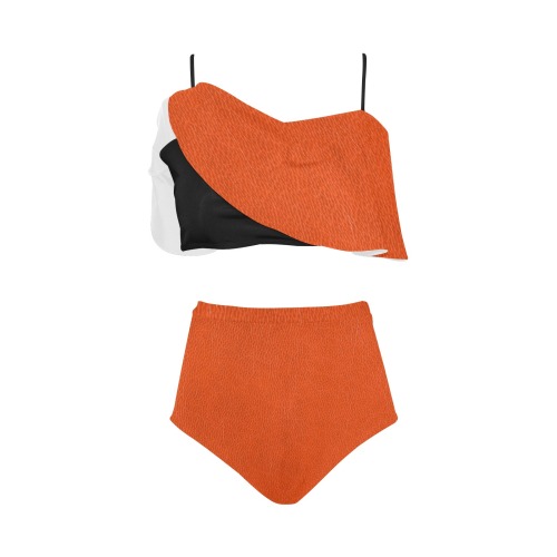 FAUX LEATHER BROWN 4 (2) High Waisted Ruffle Bikini Set (Model S13)