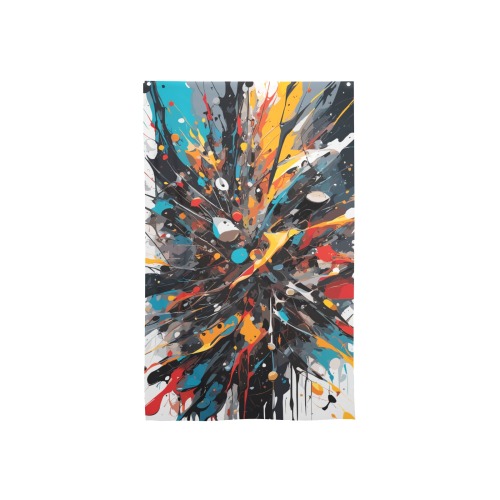 Art of yellow, blue, gray, red paint on white