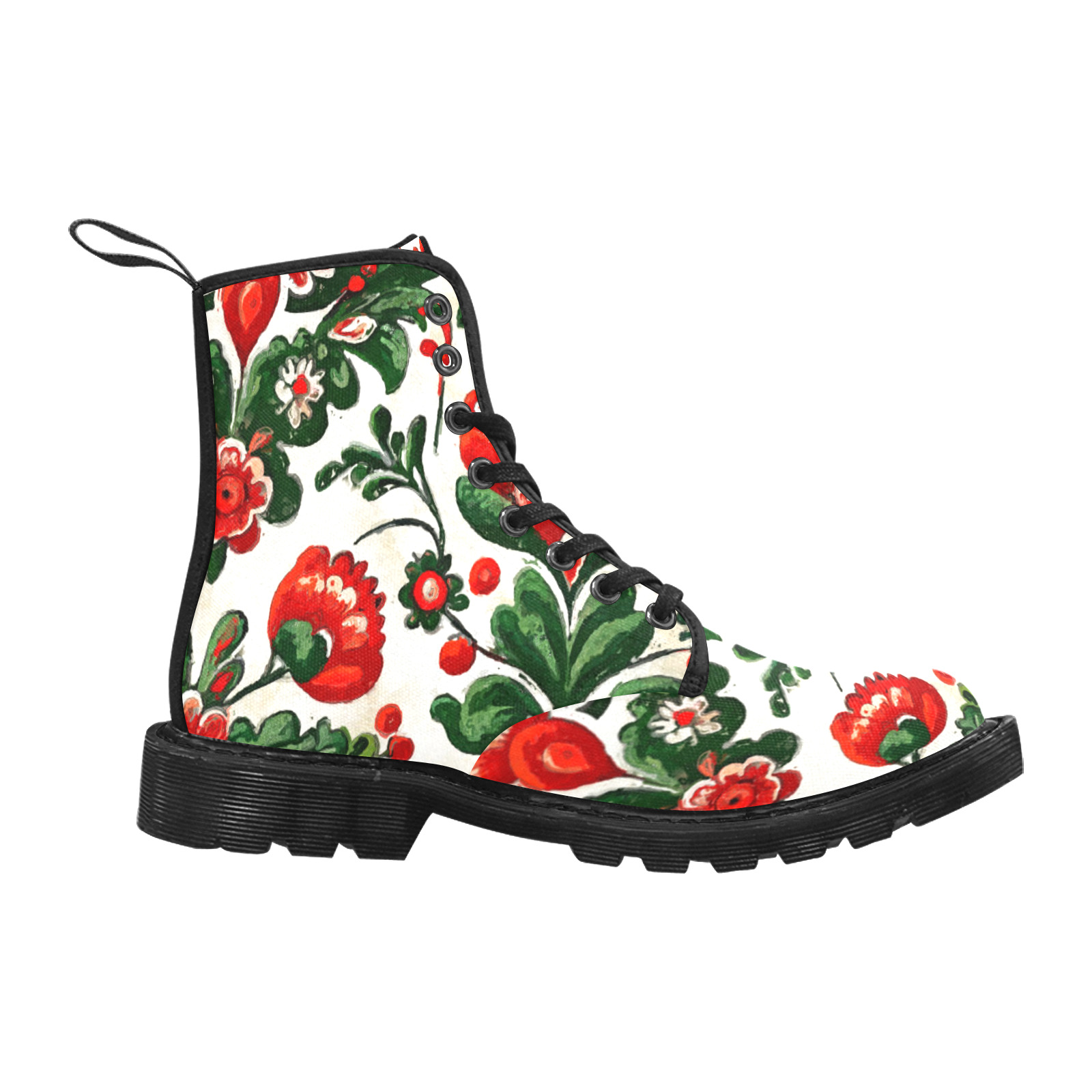 folklore motifs red flowers shoes Martin Boots for Women (Black) (Model 1203H)