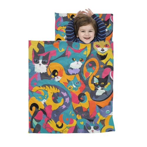 Cute colorful cats. Beautiful, cool abstract art. Kids' Sleeping Bag