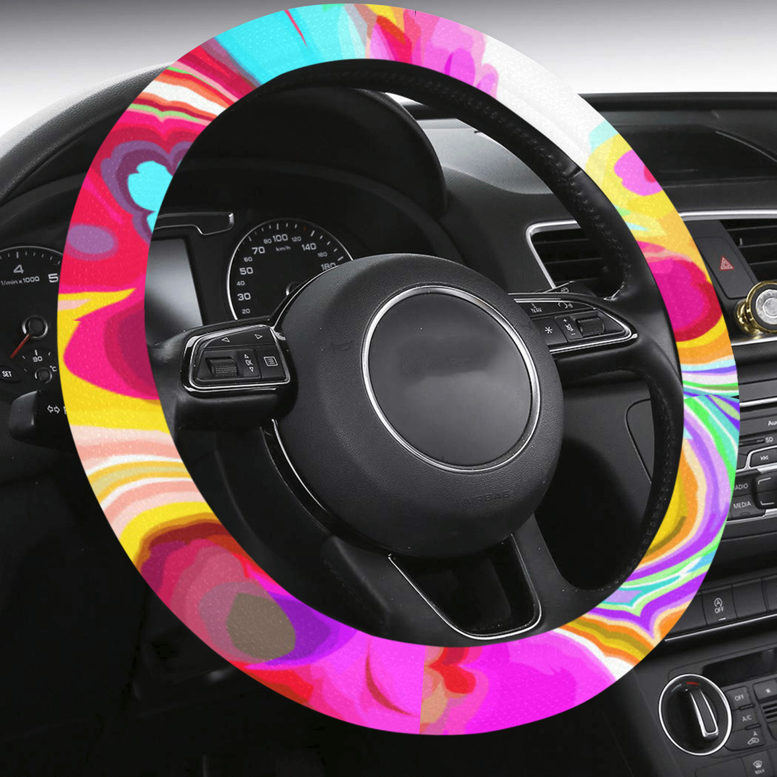 Funky Marble Acrylic Cellular Flowing Liquid Art Steering Wheel Cover with Anti-Slip Insert