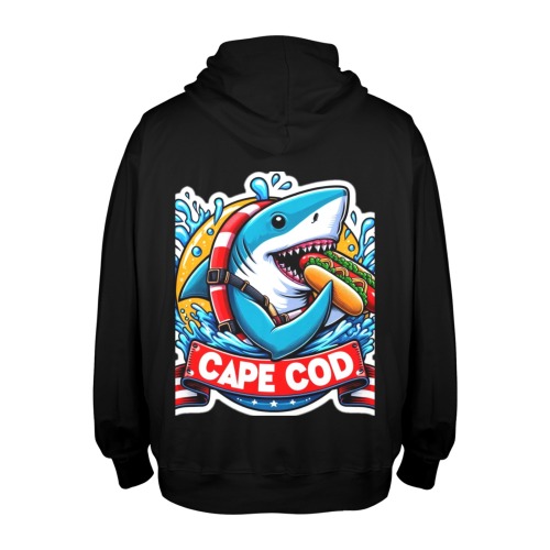 CAPE COD-GREAT WHITE EATING HOT DOG Men's Glow in the Dark Hoodie (Two Sides Printing)