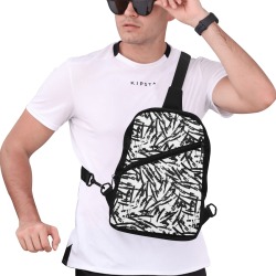 Brush Stroke Black and White Men's Chest Bag (Model 1726)