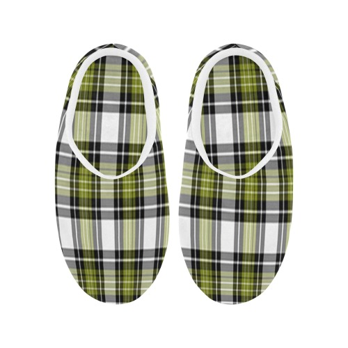 Olive Green Black Plaid Women's Non-Slip Cotton Slippers (Model 0602)
