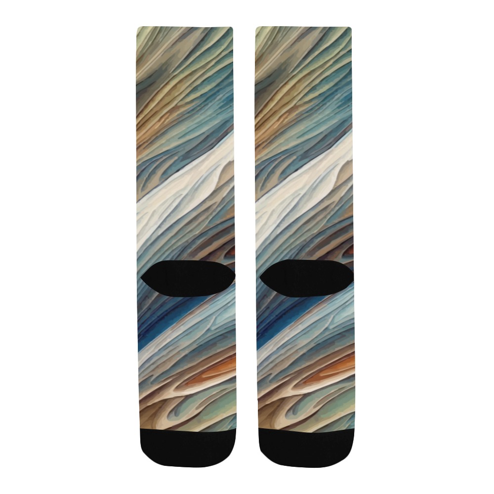 Diagonal abstract curvy abstract lines and shapes Men's Custom Socks