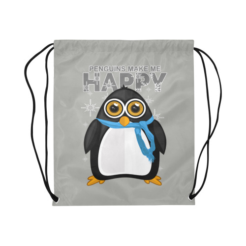 Penguins Make Me Happy Large Drawstring Bag Model 1604 (Twin Sides)  16.5"(W) * 19.3"(H)