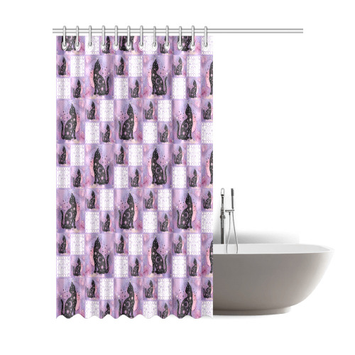 Purple Cosmic Cats Patchwork Pattern Shower Curtain 72"x84"