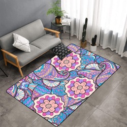 Colorful Retro Mod Paisley Area Rug with Black Binding 7'x5'