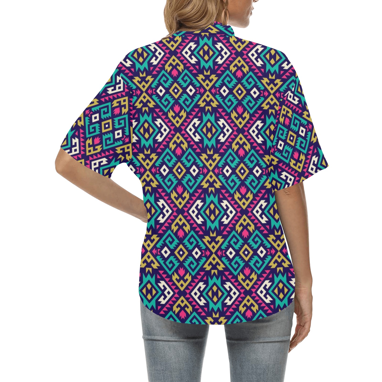 Abstract Pattern Colorful All Over Print Hawaiian Shirt for Women (Model T58)
