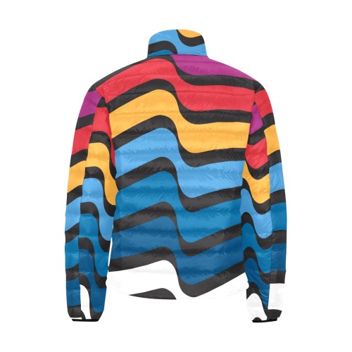 Wavy Colorful Stripes Men's Stand Collar Padded Jacket (Model H41)