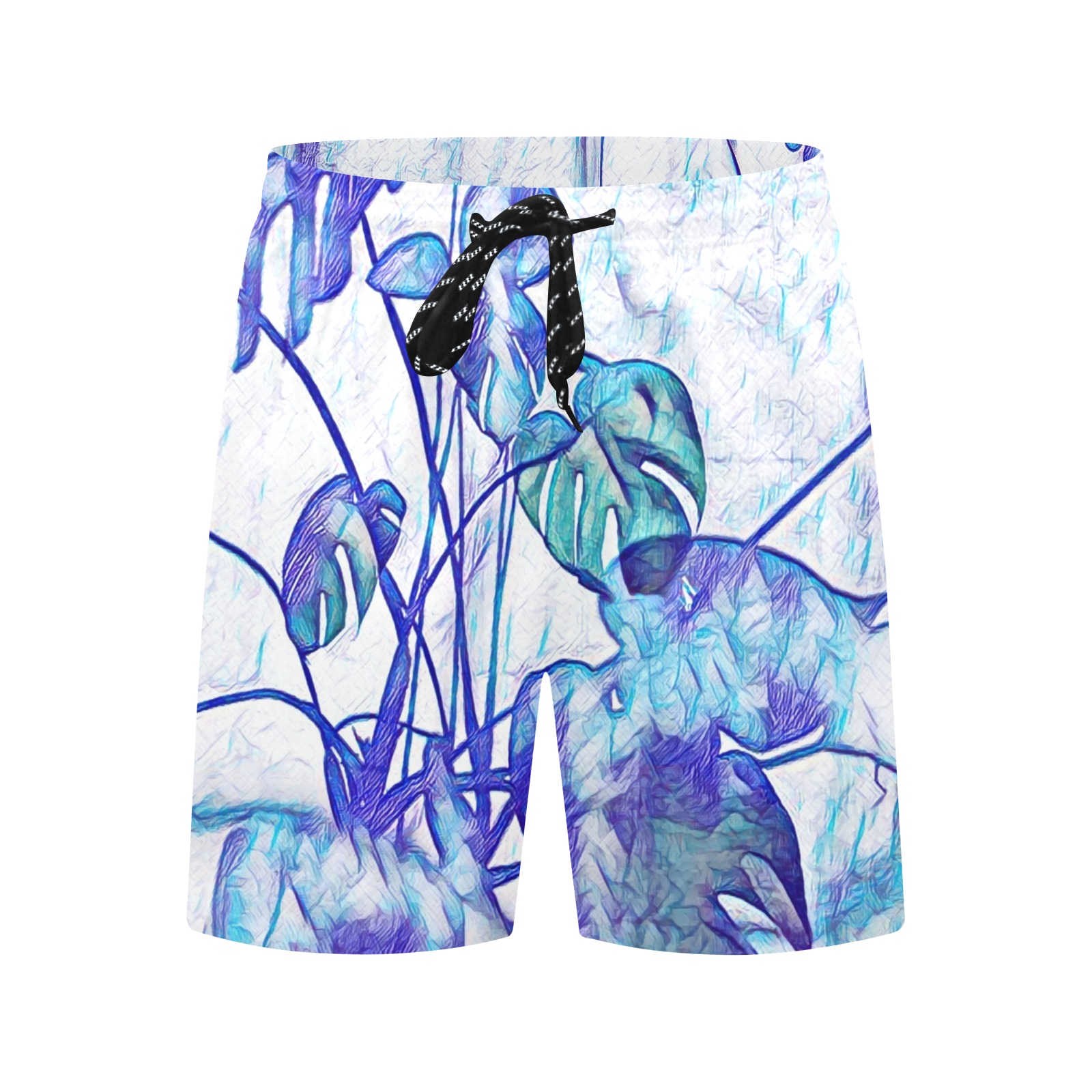 Blue Leaves Men's Mid-Length Beach Shorts (Model L51)