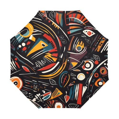 Stylish tribal abstract art. Cool shapes on black. Anti-UV Auto-Foldable Umbrella (U09)
