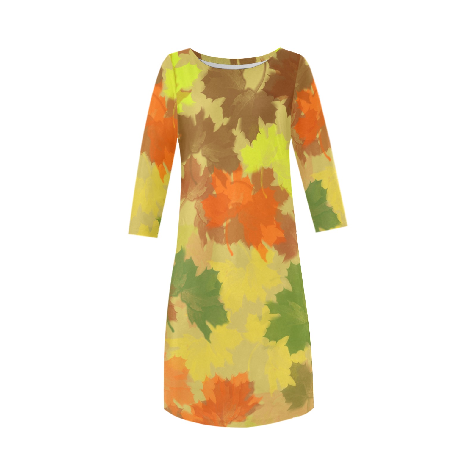 Autumn Leaves / Fall Leaves Rhea Loose Round Neck Dress(Model D22)