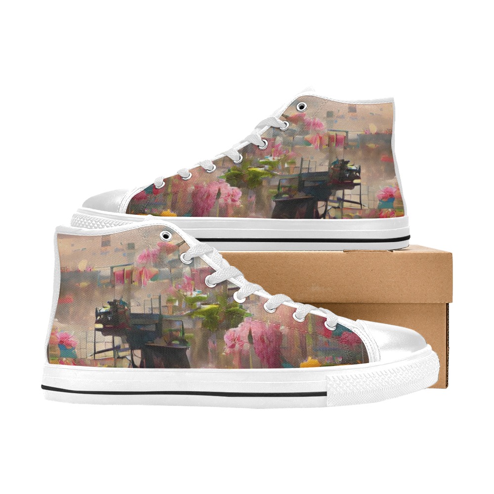 flowers 2 Women's Classic High Top Canvas Shoes (Model 017)