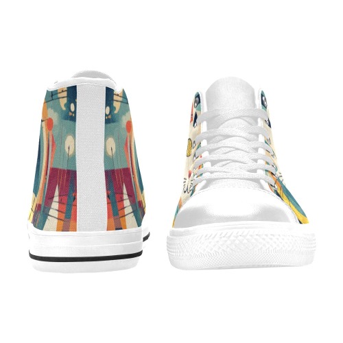 Magical cat face. Rings and circles abstract art. Women's Classic High Top Canvas Shoes (Model 017)