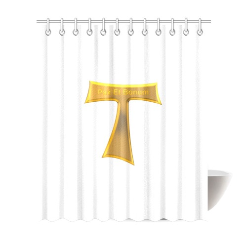 Franciscan Tau Cross Pax Et Bonum Gold  Metallic Shower Curtain 72"x84"
