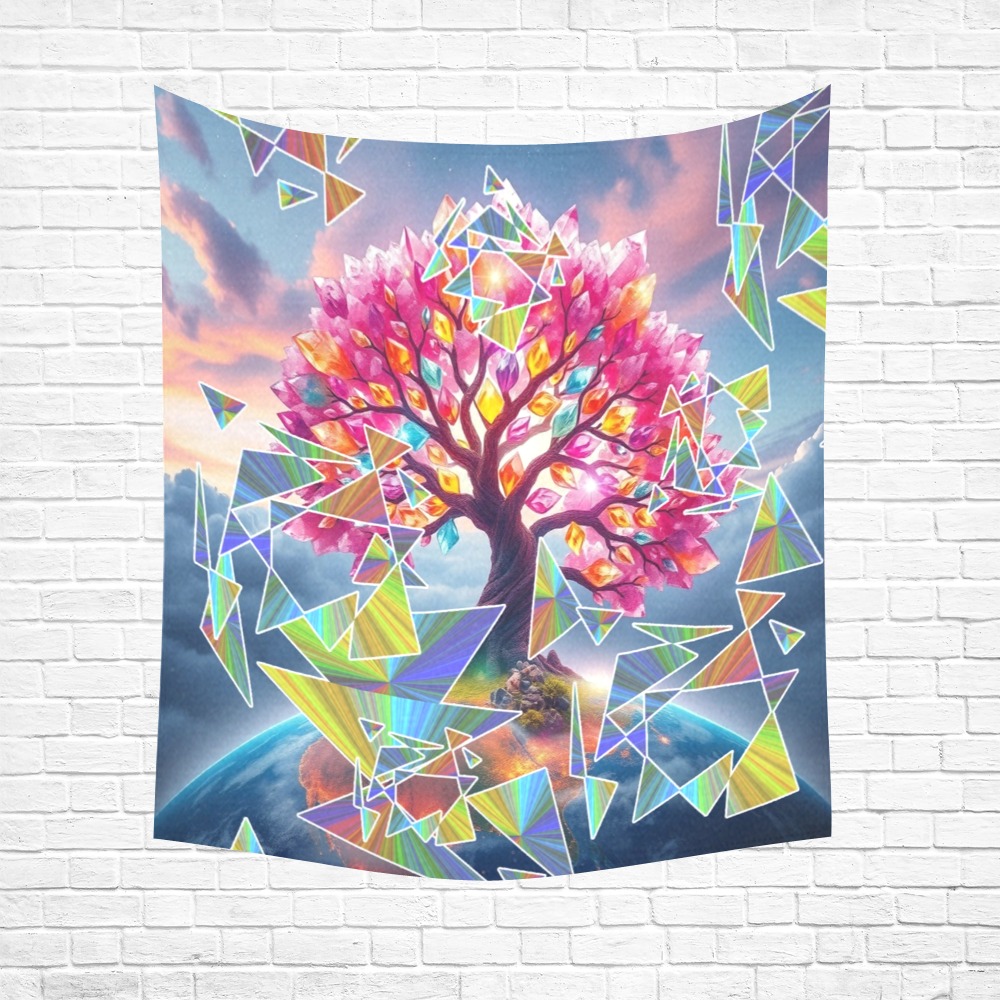 Tree Sunrise Cotton Linen Wall Tapestry 51"x 60"