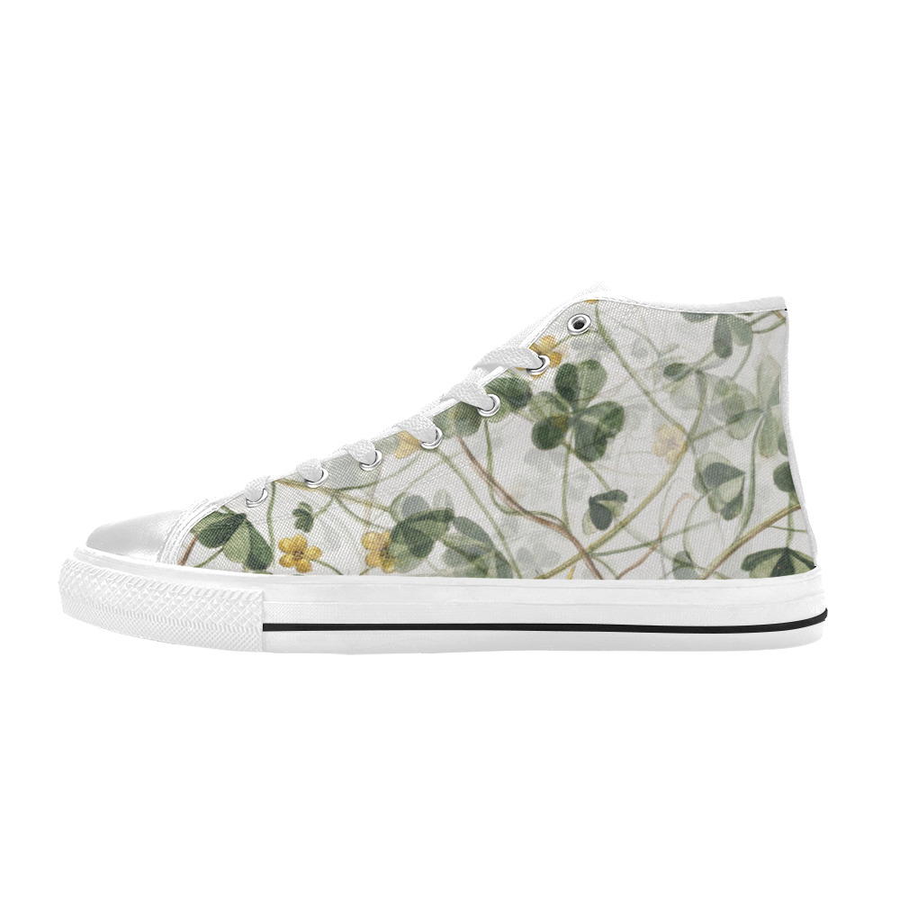 Vintage Yellow Floral Clover Foliage Plant High Top Canvas Shoes for Kid (Model 017)