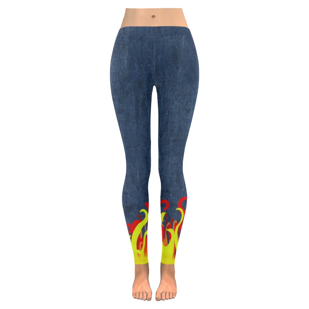 Fire and Flames With Denim-look Low Rise Leggings (Invisible Stitch) (Model L05)