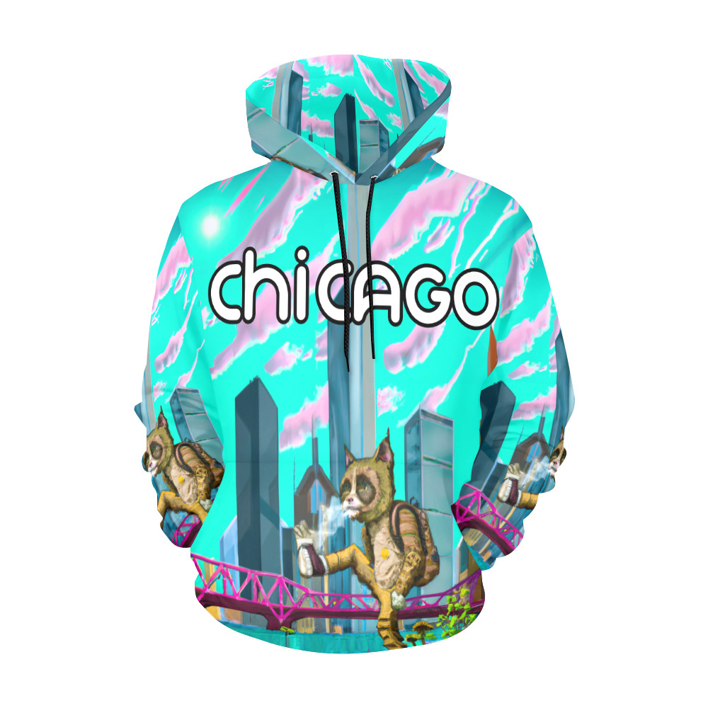 Downtown Chicago Bob Cat Hoodie All Over Print Hoodie for Men (USA Size) (Model H13)