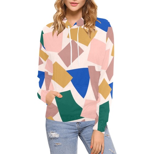 Color Block All Over Print Hoodie for Women (USA Size) (Model H13)