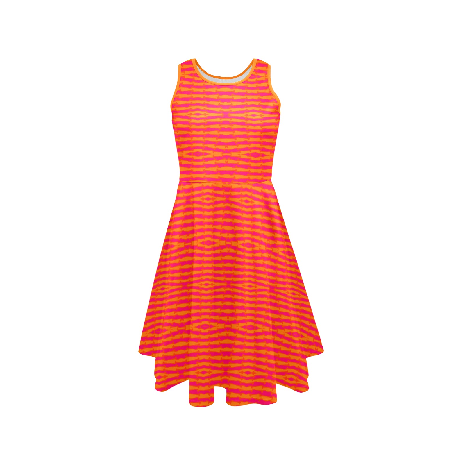 Bohemian ornamental orange pink Sleeveless Expansion Dress (Model D60)