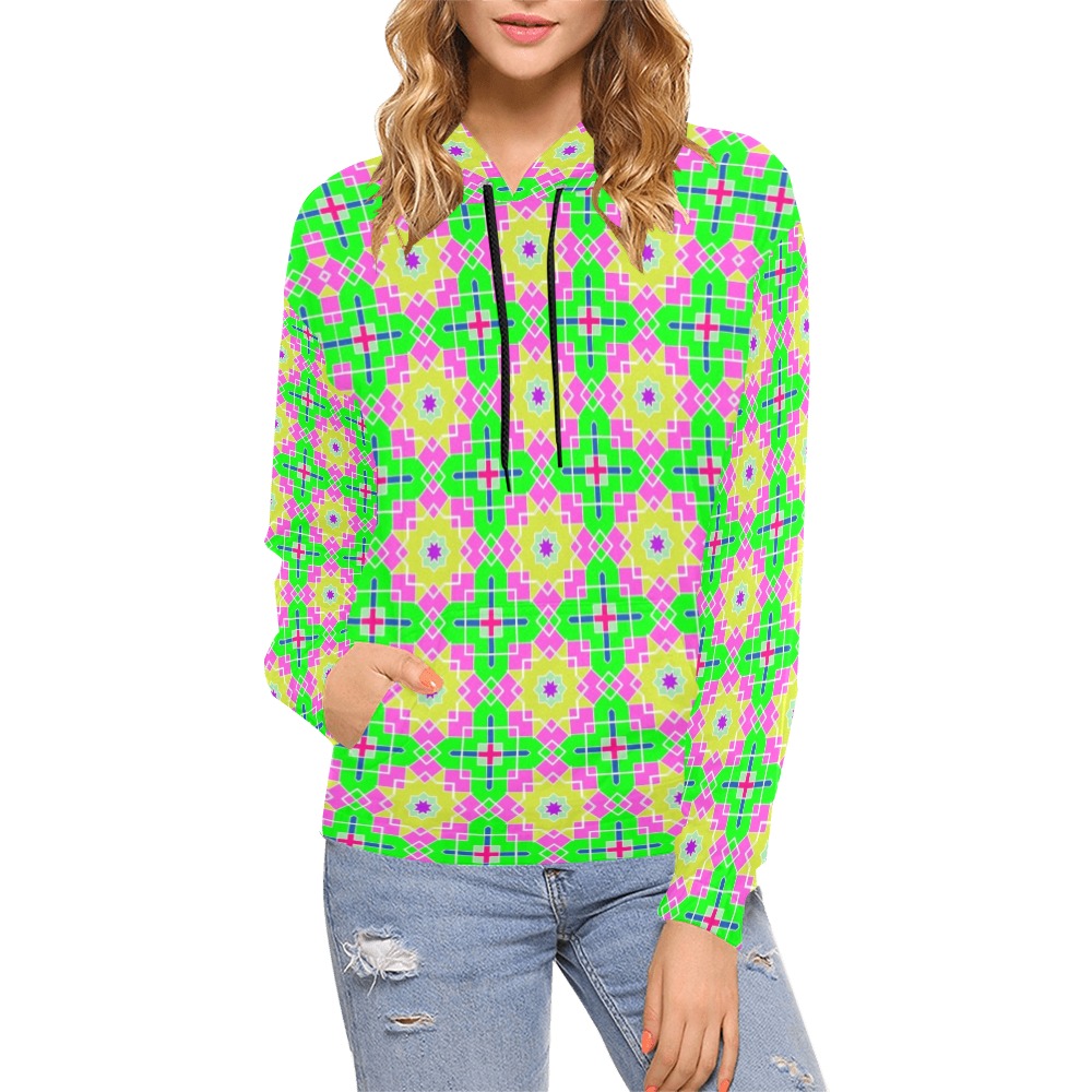 Fractoberry Bright Colors 006WH All Over Print Hoodie for Women (USA Size) (Model H13)