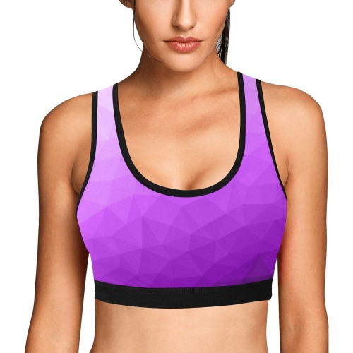 Purple gradient geometric mesh pattern Women's All Over Print Sports Bra (Model T52)