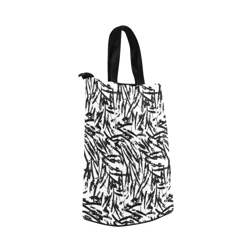 Brush Stroke Black and White Nylon Lunch Tote Bag (Model 1670)