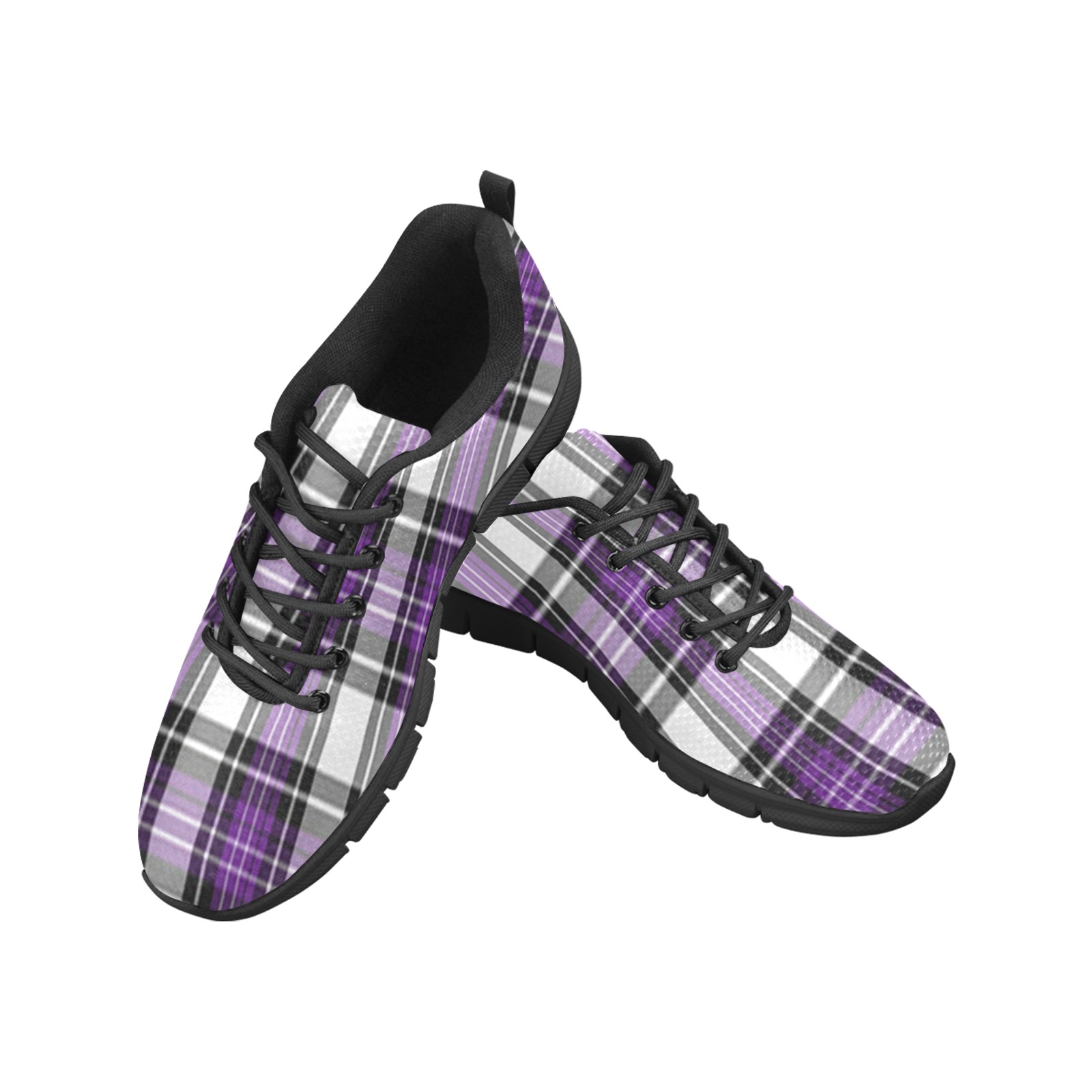 Purple Black Plaid Men's Breathable Running Shoes (Model 055)