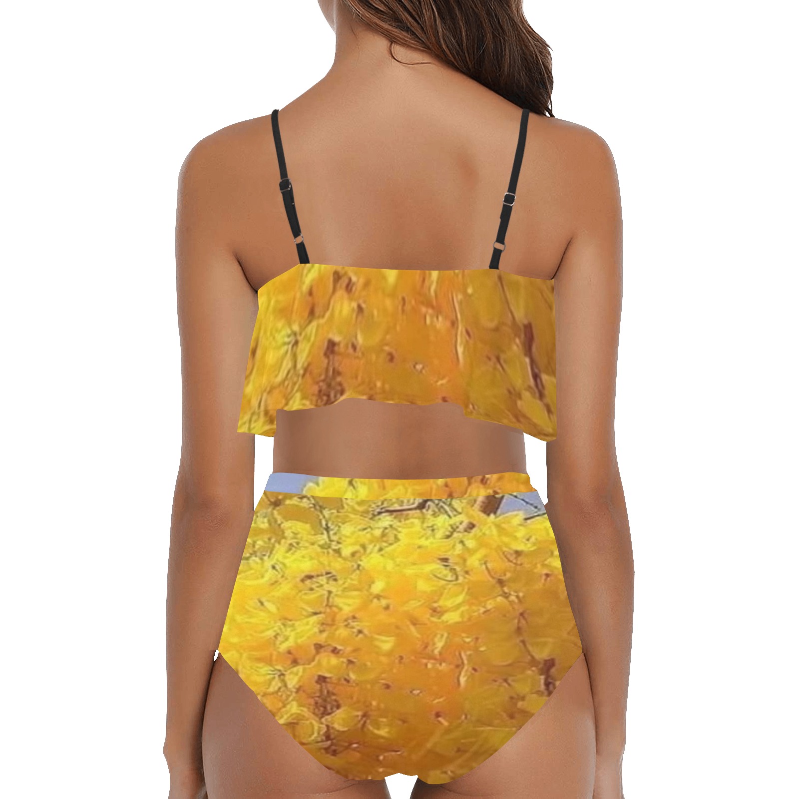 Spring Floral High Waisted Ruffle Bikini Set (Model S13)