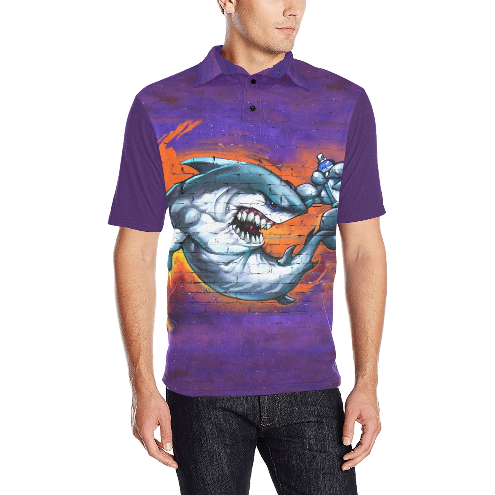 Graffiti Shark Wall Art Men's All Over Print Polo Shirt (Model T55)
