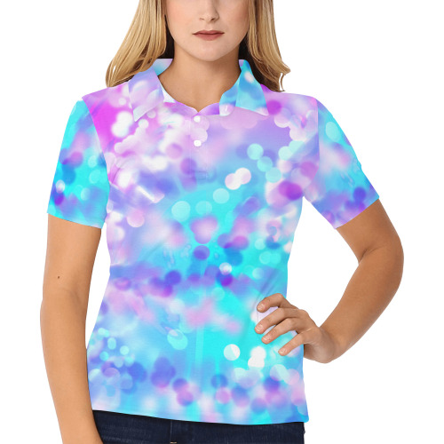 Purple And Blue Bokeh 7518 Women's All Over Print Polo Shirt (Model T55)