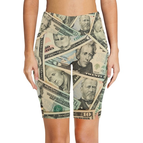 US PAPER CURRENCY Women's Workout Half Tights (Model L42)