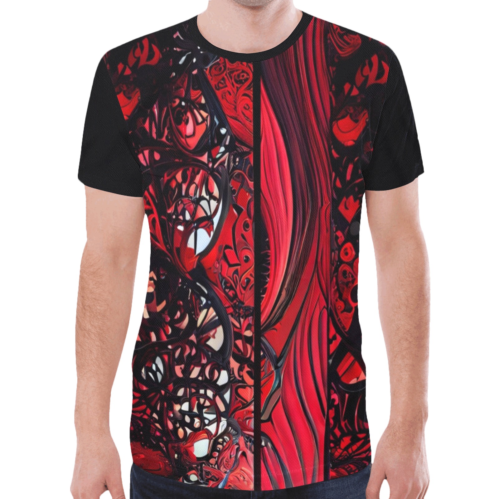 red and black intricate pattern 1 New All Over Print T-shirt for Men (Model T45)