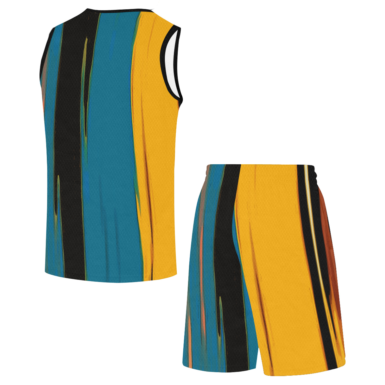 Black Turquoise And Orange Go! Abstract Art Basketball Uniform with Pocket