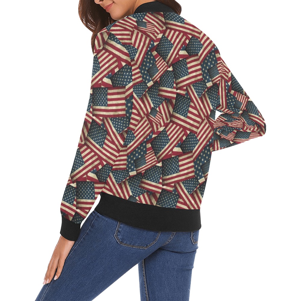 Patriotic USA American Flag Art All Over Print Bomber Jacket for Women (Model H19)