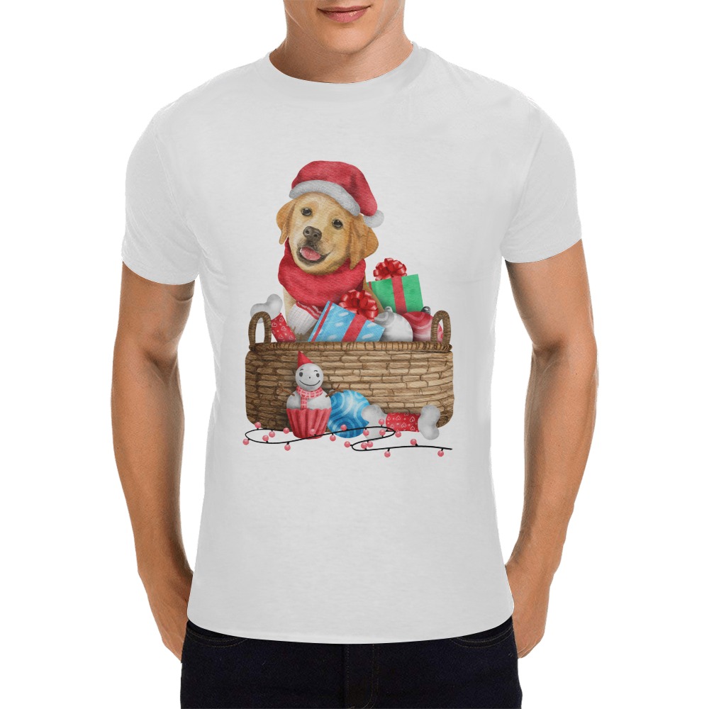 Sweet Christmas Golden Retriever Puppy Men's T-Shirt in USA Size (Front Printing Only)