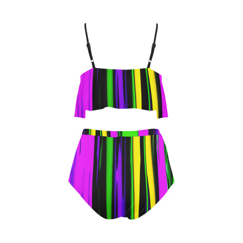 Mardi Gras Stripes High Waisted Ruffle Bikini Set (Model S13)
